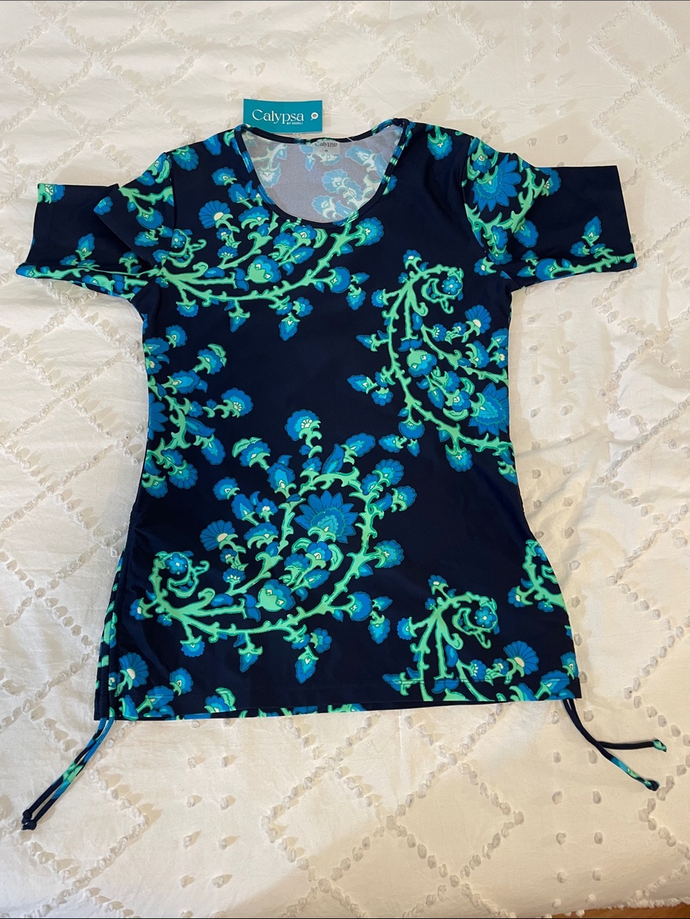 Calypsa by Modli Navy Blue Floral rash guard Swim shirt Coverup